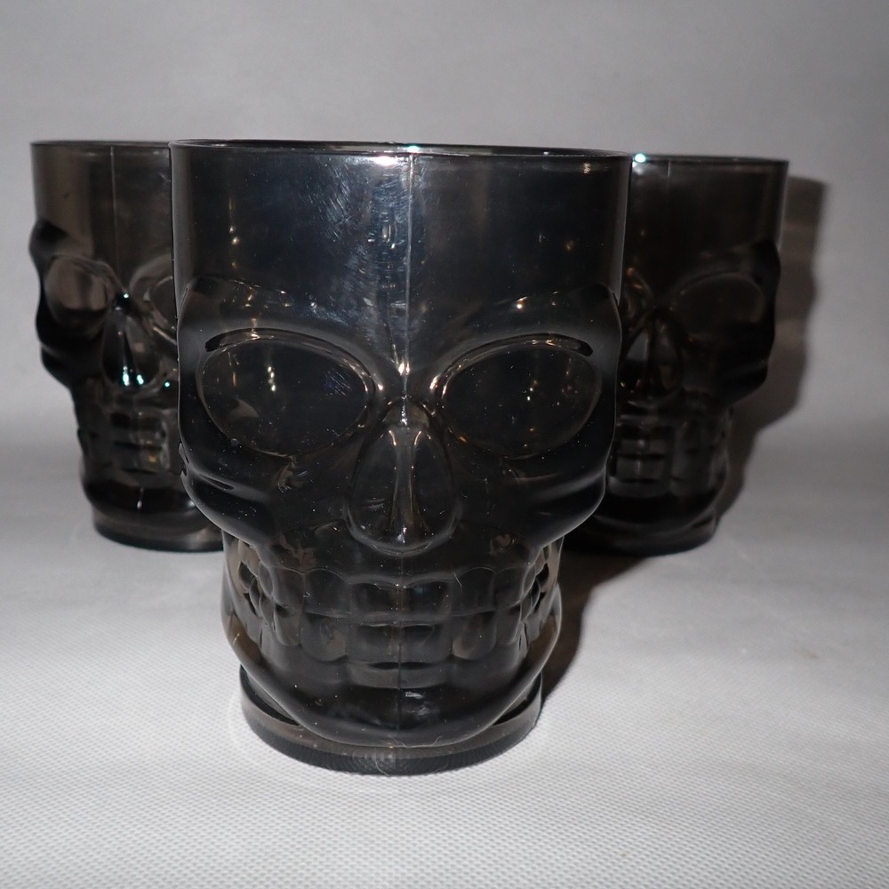 Halloween Skull Shaped Mugs Plastic Smoke Goth Lot of‎ 3